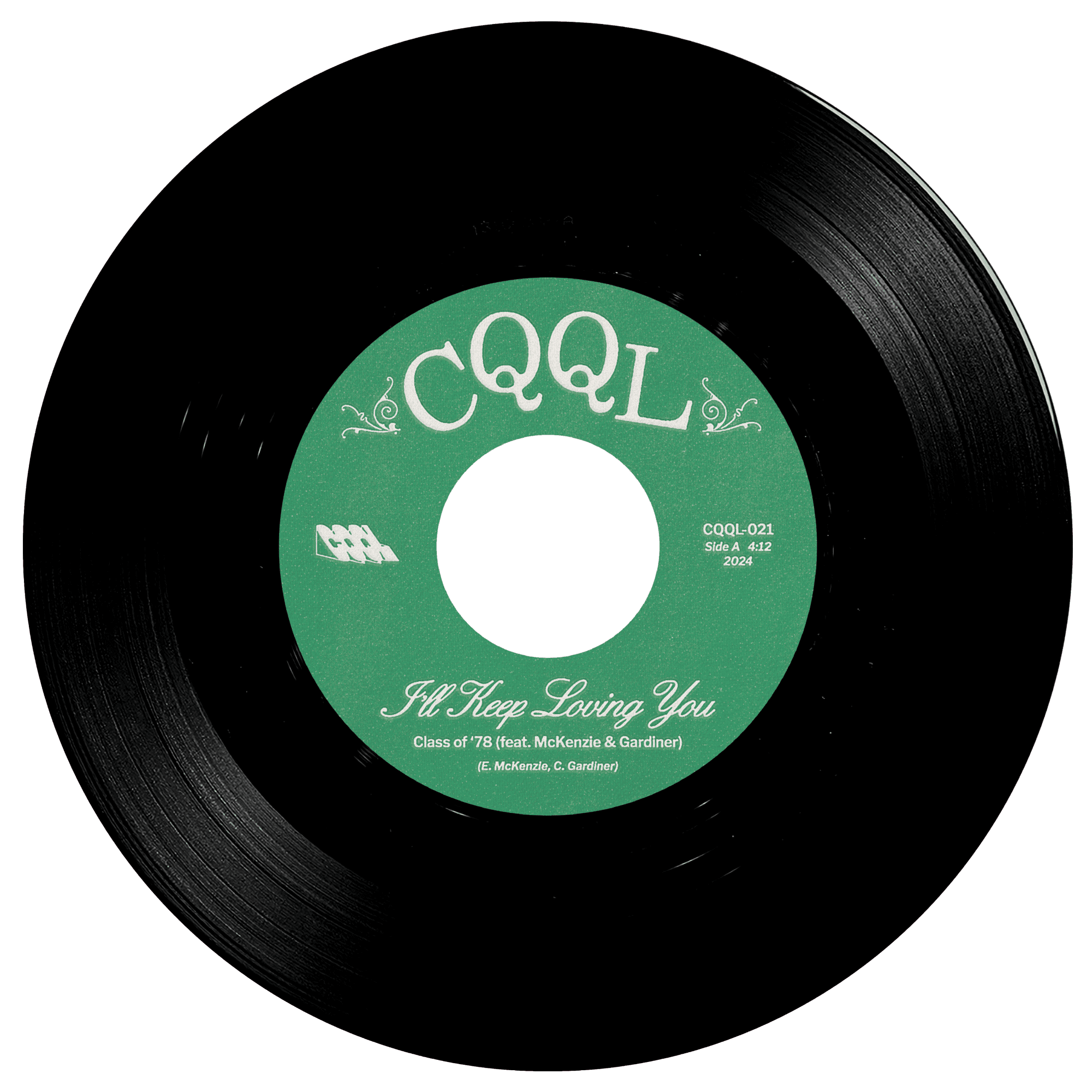 Vinyl record with a green label featuring 'CQQL' on a white background
