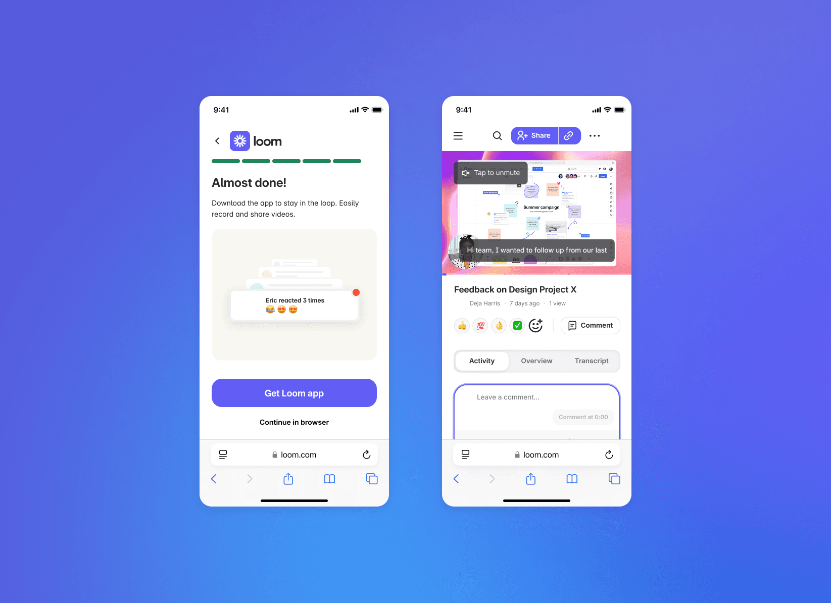 Mockup of Loopin app