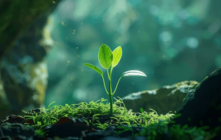 Sustainable eco brand visual featuring nature and plant growth