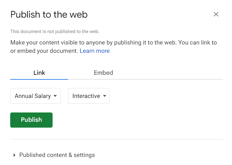 Under the "Link" tab, ensure "Interactive" is selected