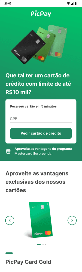 Página mobile da home com preenchimento de CPF