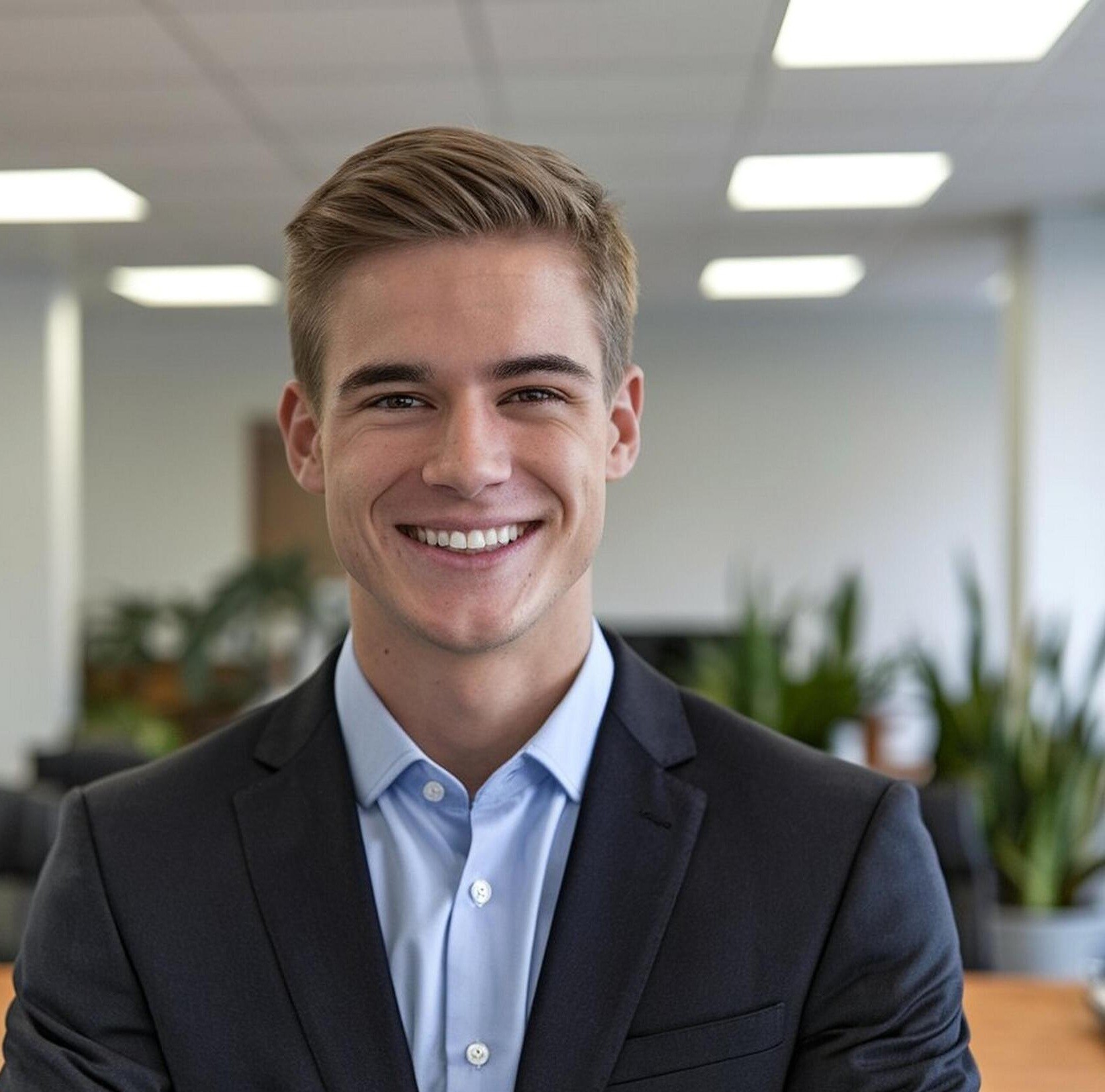 man in blue crew-neck top