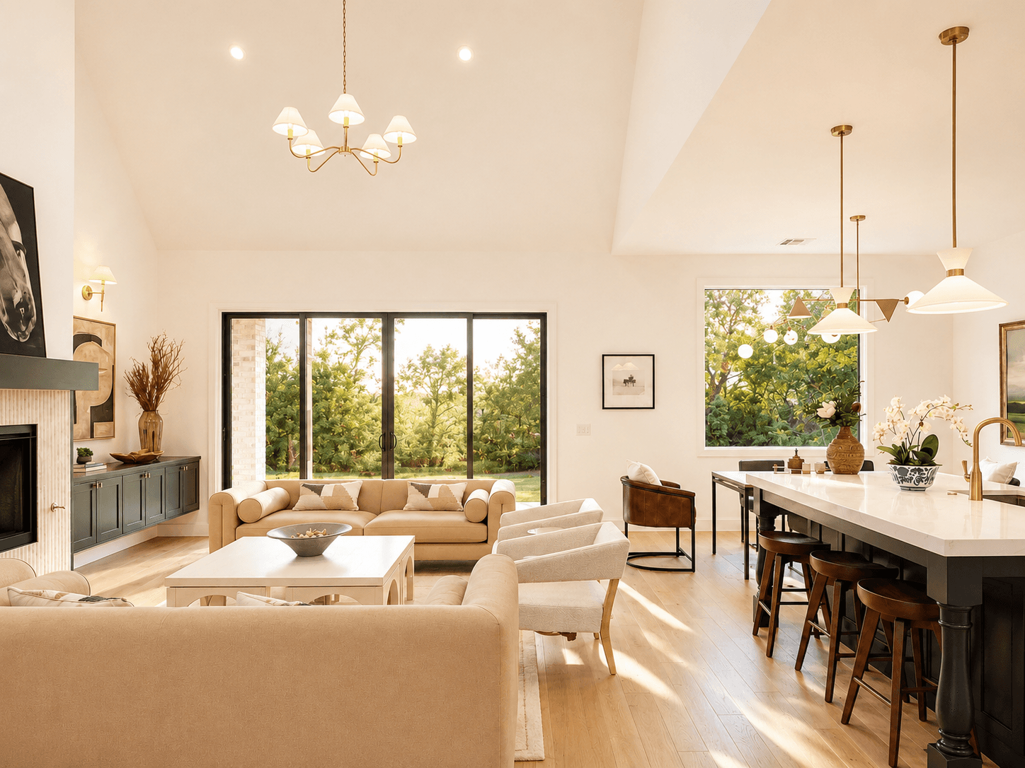 Warm-toned kitchen with layered materials