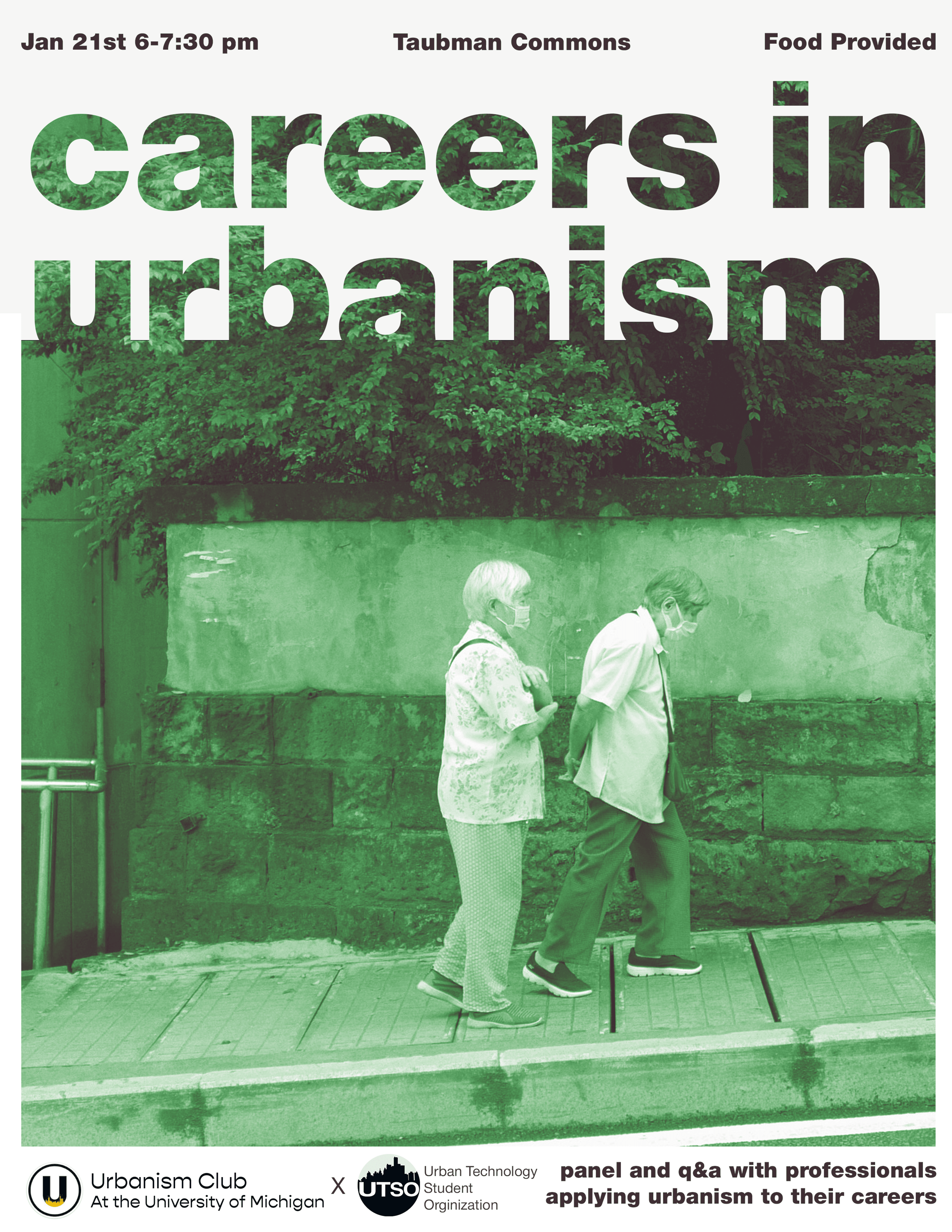 Theo Berry: Poster for Urbanism Club at the Univeristy of Michigan careers in urbanism event poster.