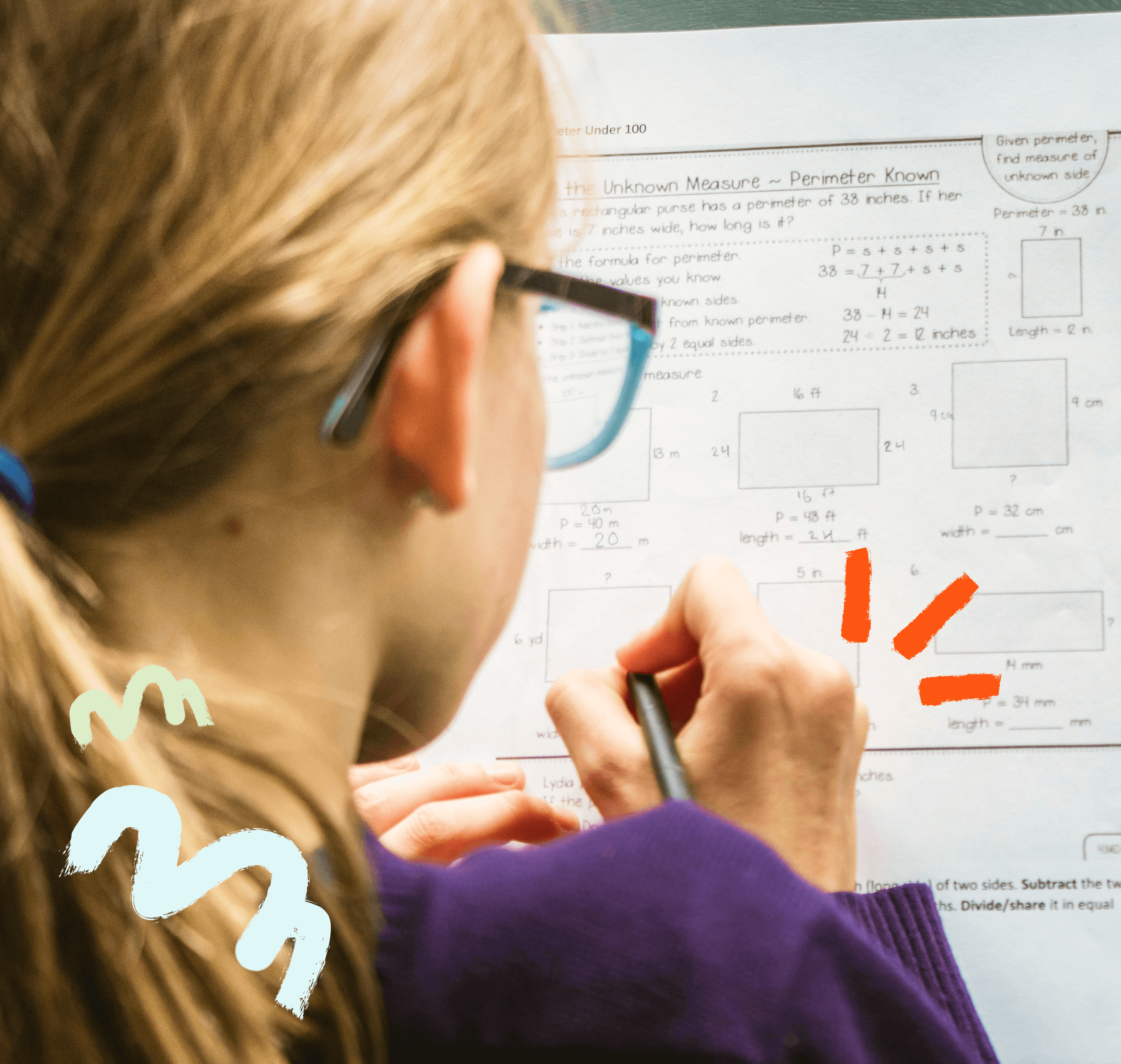 A student completing a math assignment
