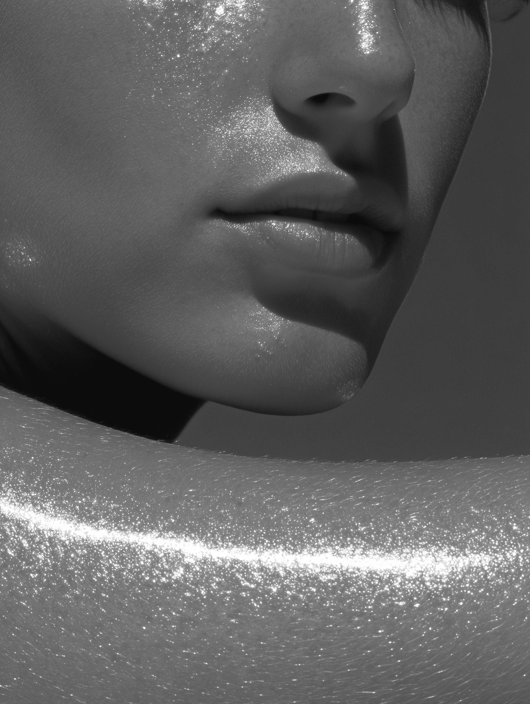 Glossy, shimmering skin close-up