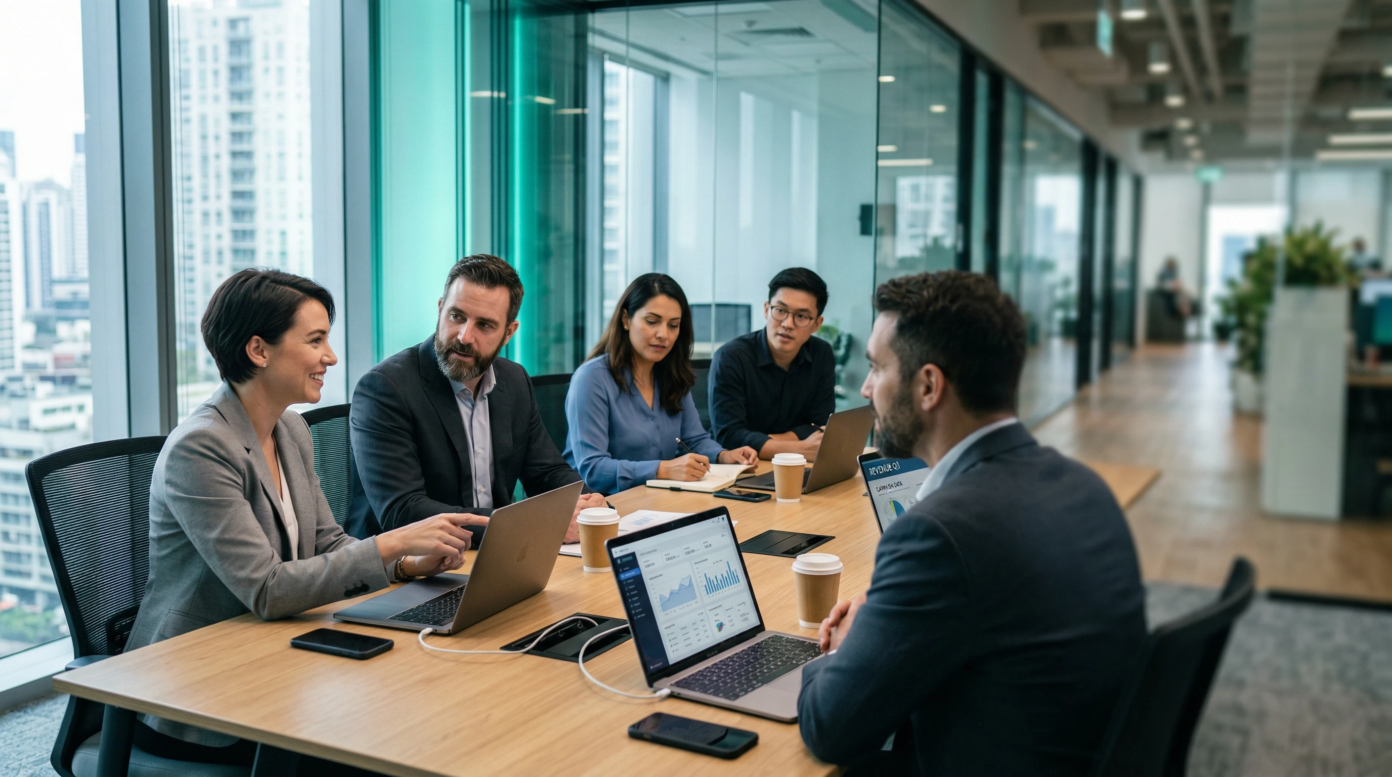 Integração entre marketing e vendas em Uberlândia com equipe analisando estratégias e dados de crescimento