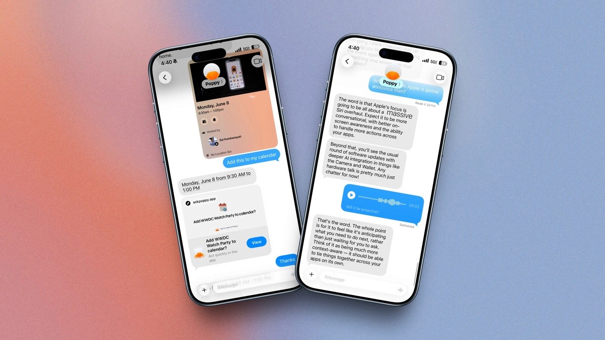 Sending Poppy a photo and a voice note in iMessage