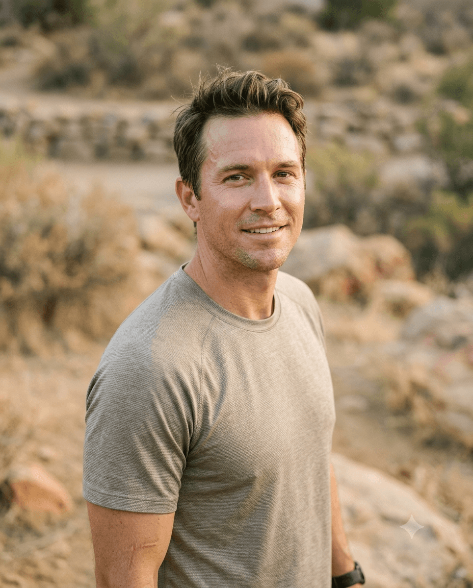 Smiling man outdoors on a desert trail