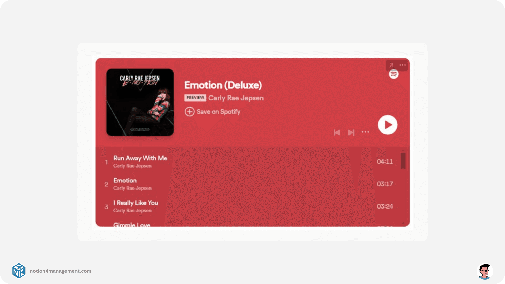 Notion spotify Widget