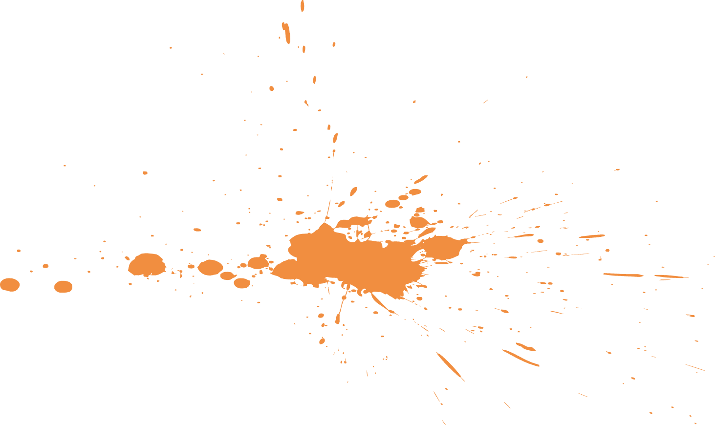 Orange paint splatter with streaks and splatters on a black background.