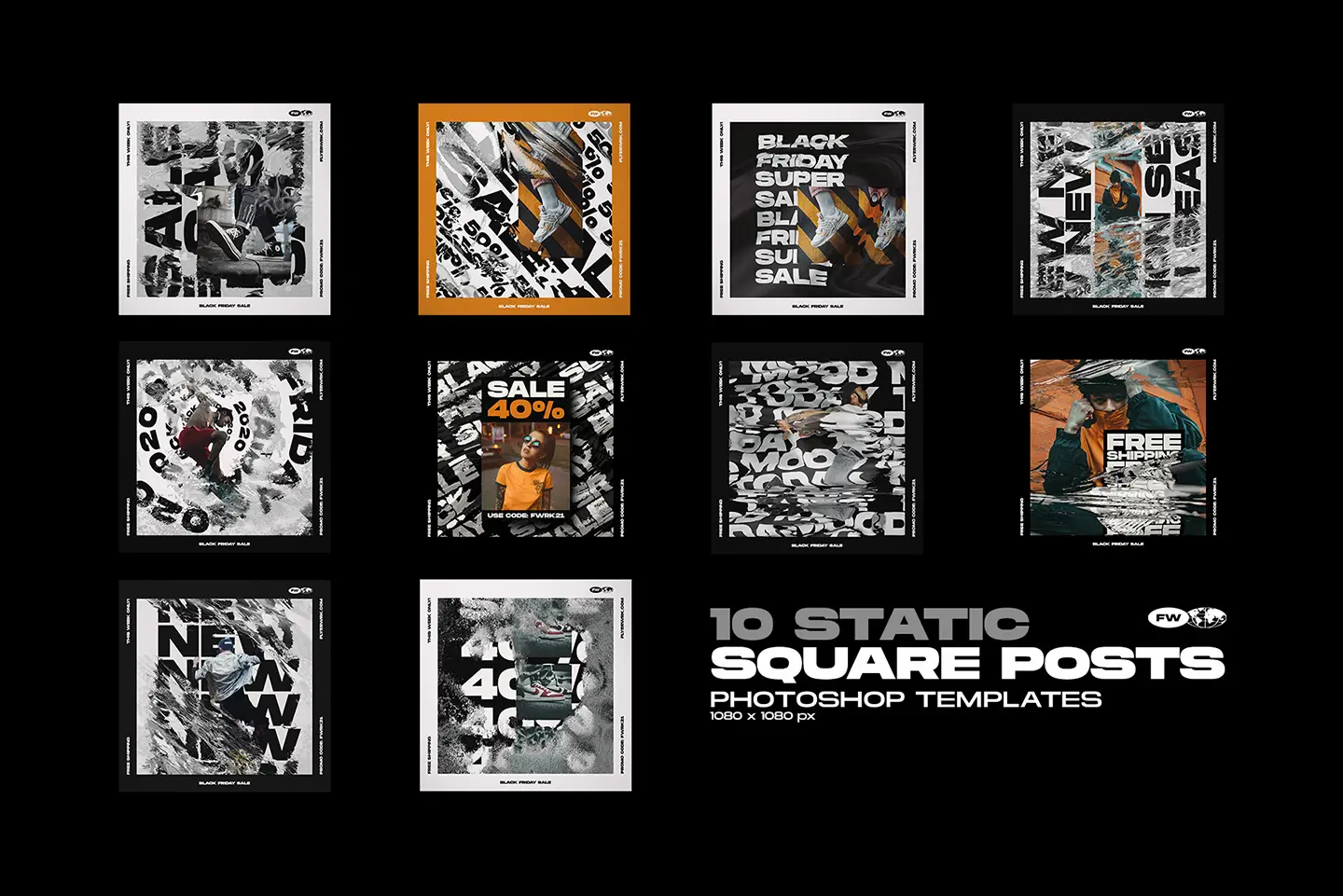 Vibrant multicolored versions of the Y2K logotype bundle templates displayed on a textured background