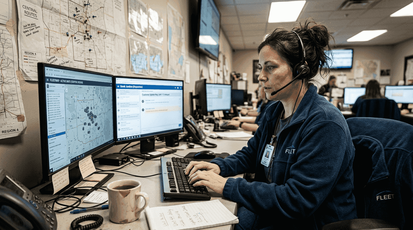 Dispatcher coordinating fleet customer updates