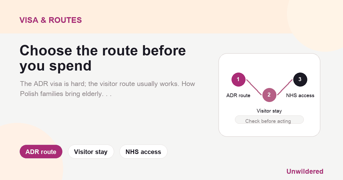 波蘭父母到英國：訪客簽證及 ADR 選項說明卡：ADR 途徑、訪客停留、NHS 使用權。