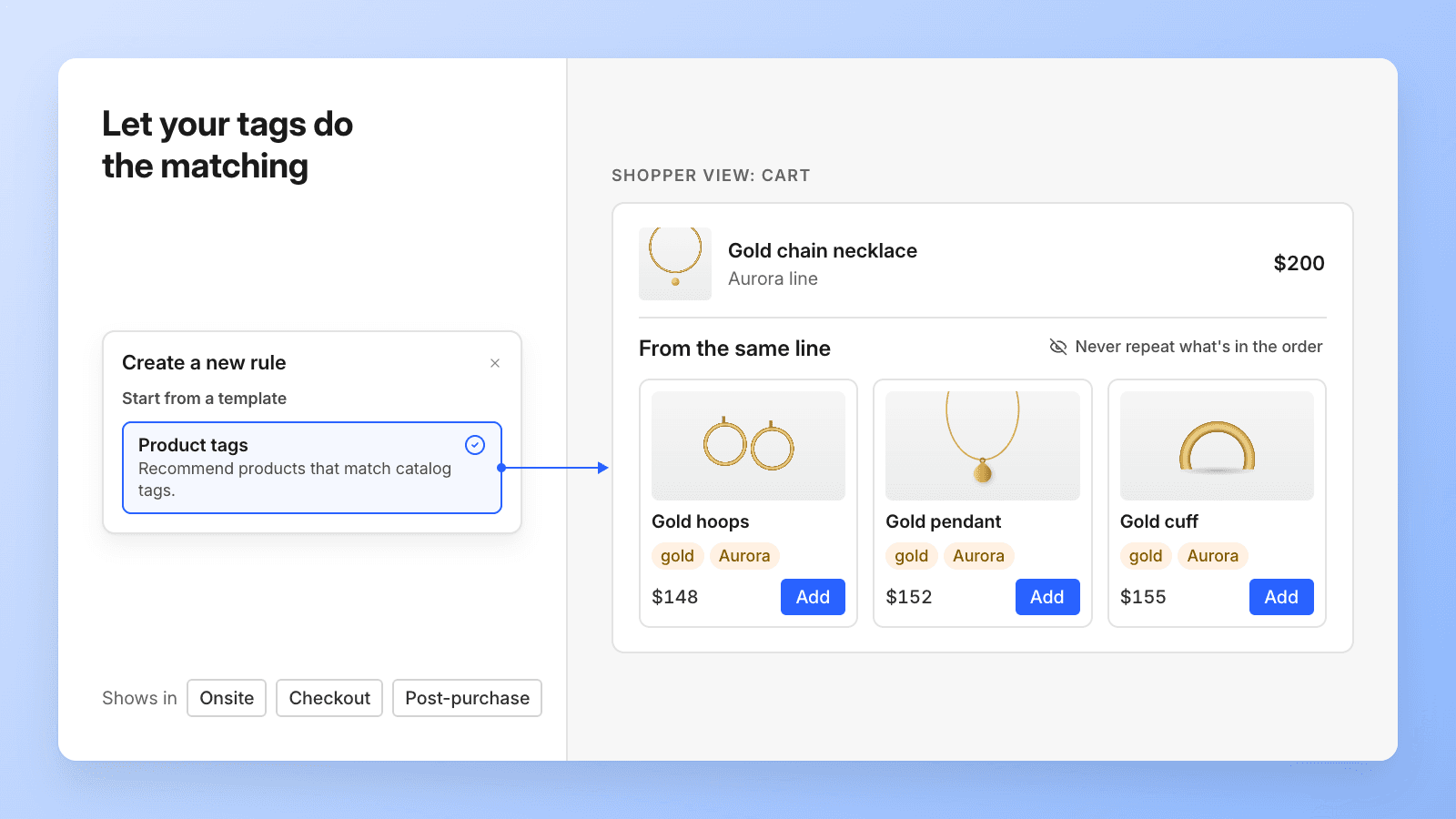 Let your tags do the matching in your cart