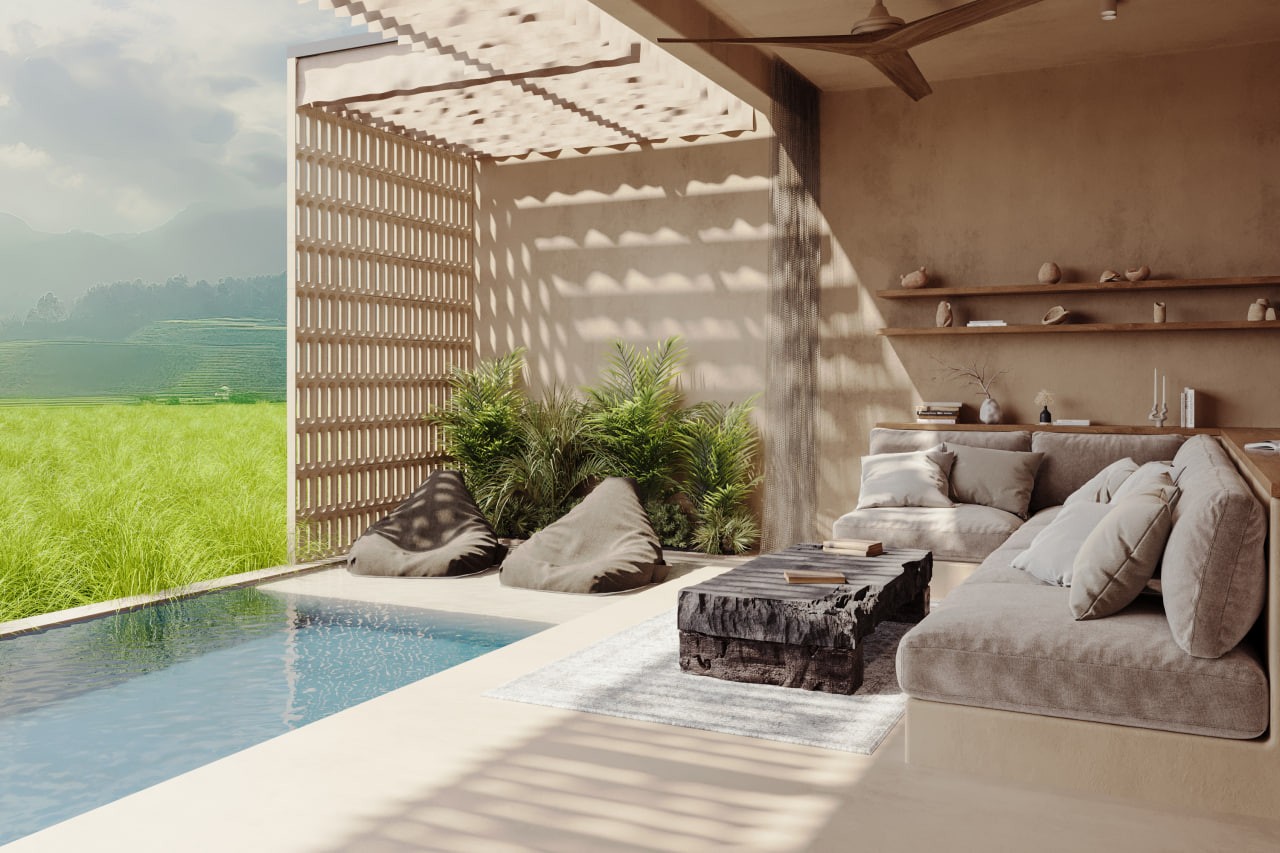 1-bedroom villa with private pool and rice field views in a quiet area of Ubud