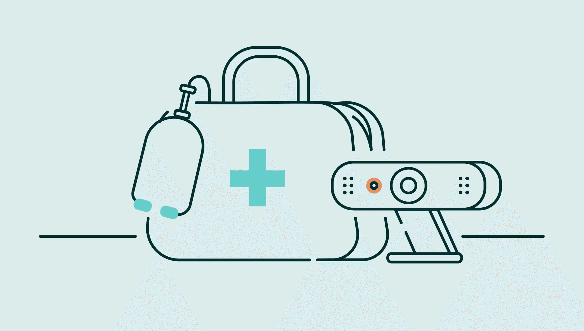 an illustration of a webcam and a doctors bag