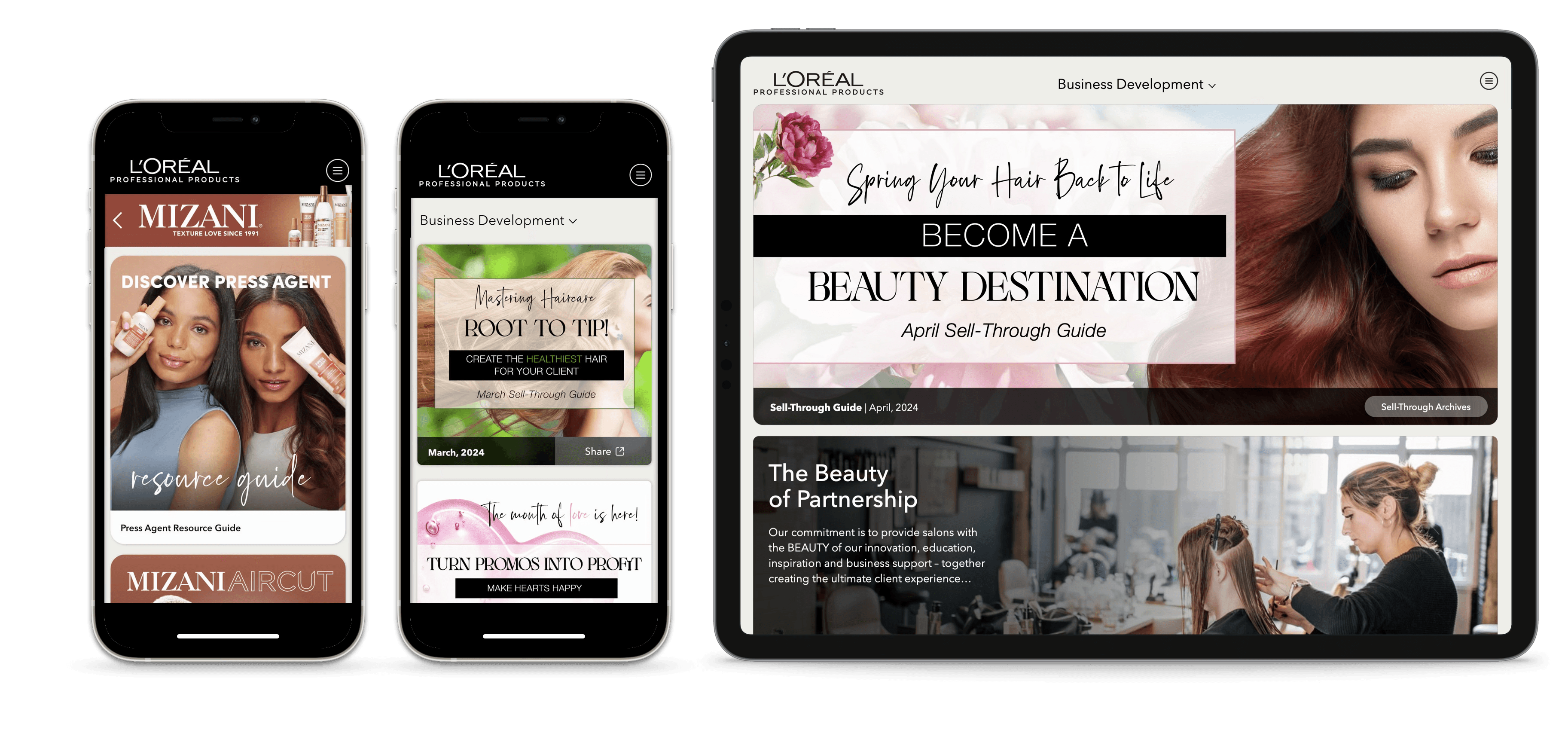 L'Oréal ProSource Selling App design on mobile and tablet.