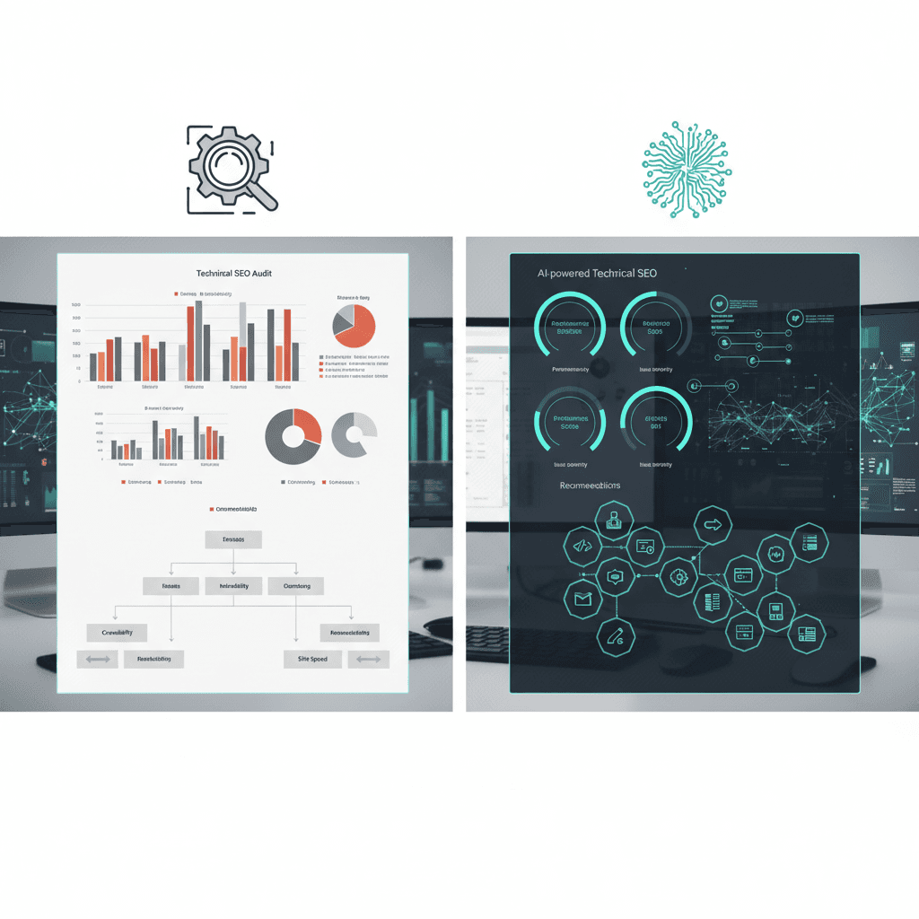 Comparison of traditional versus technical SEO AI audit results showing enhanced insights