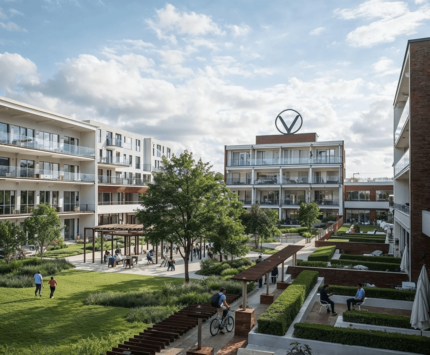 Vinslottet på Hasle med boliger, butikker og grønt gårdsrom