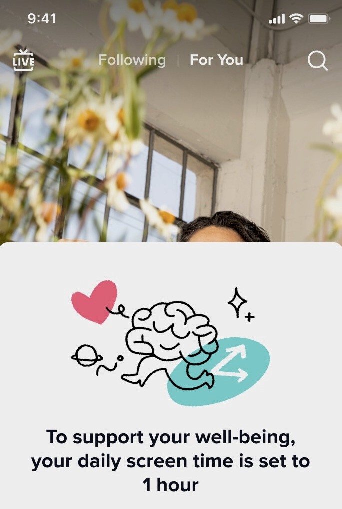 Screenshot of the Screen time default for minors feature on TikTok