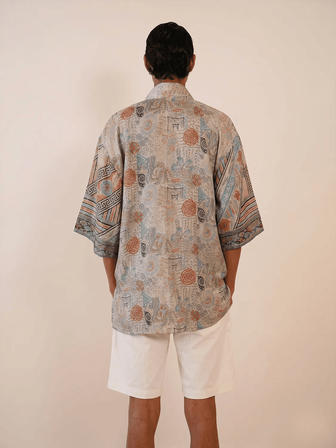 Raga is our one-of-a-kind oversized printed shirt, handcrafted by skilled artisans in-house using a one-of-a-kind vintage silk saree.