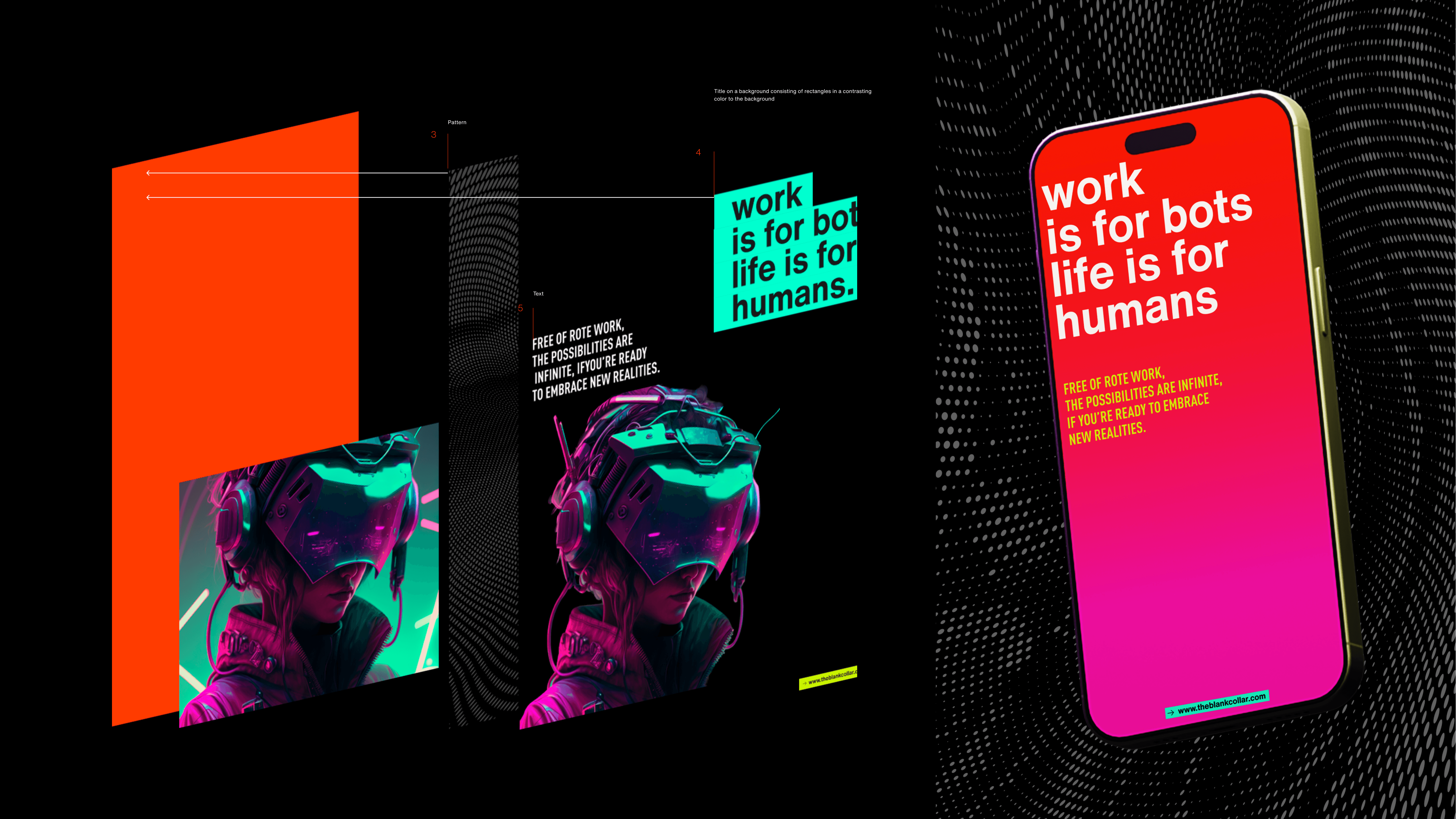 Grid system and visual layout guidelines designed by our team for The Blank Collar brandbook