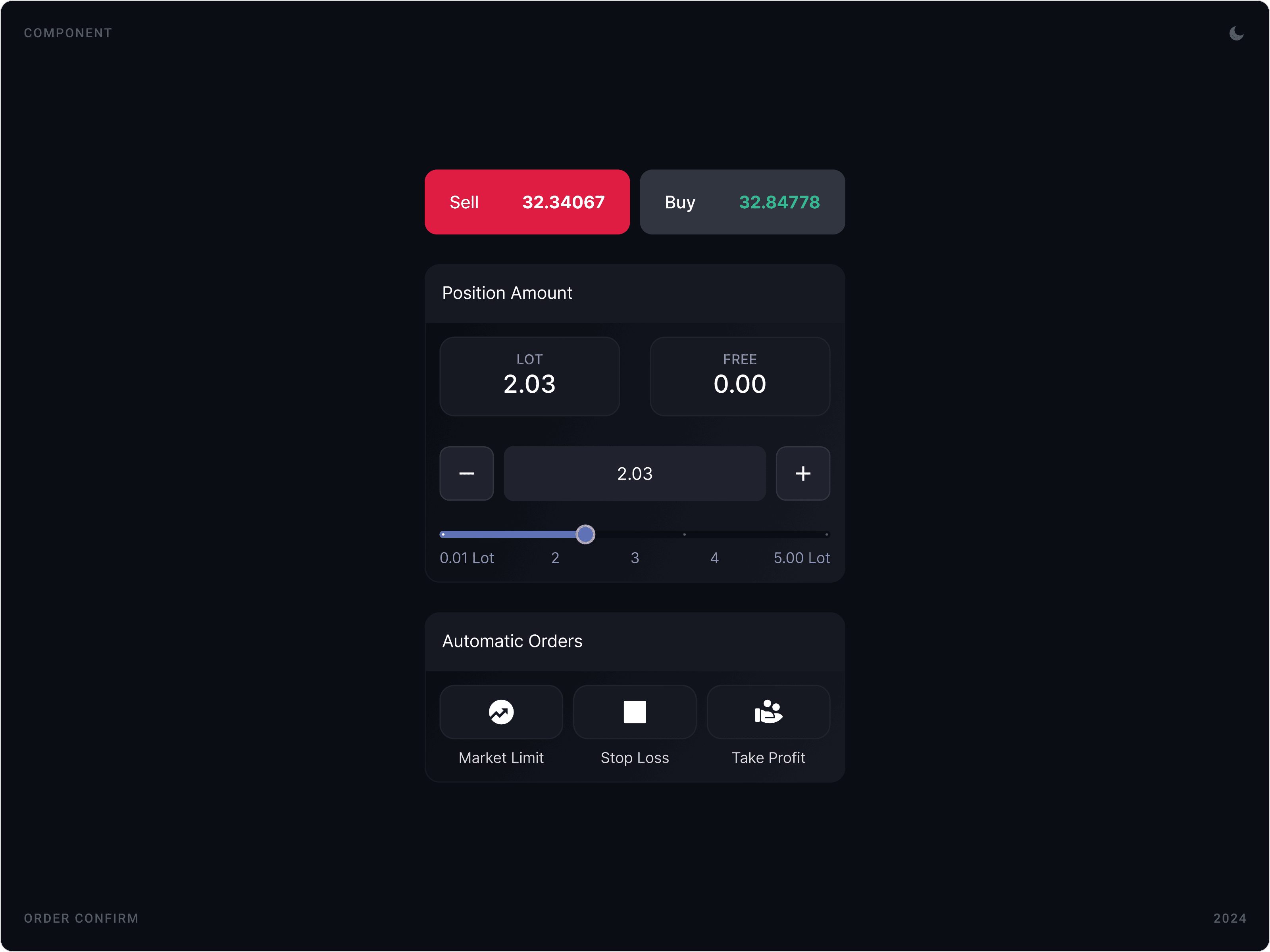 Professional Order Placement Panel Component Design