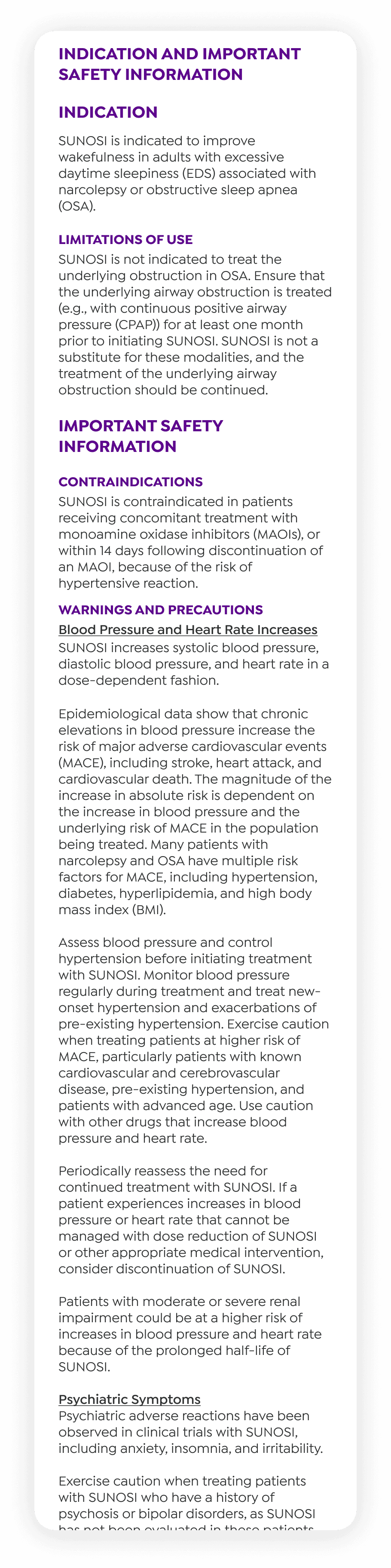 desktop and mobile Sunosi efficacy page from the previous website
