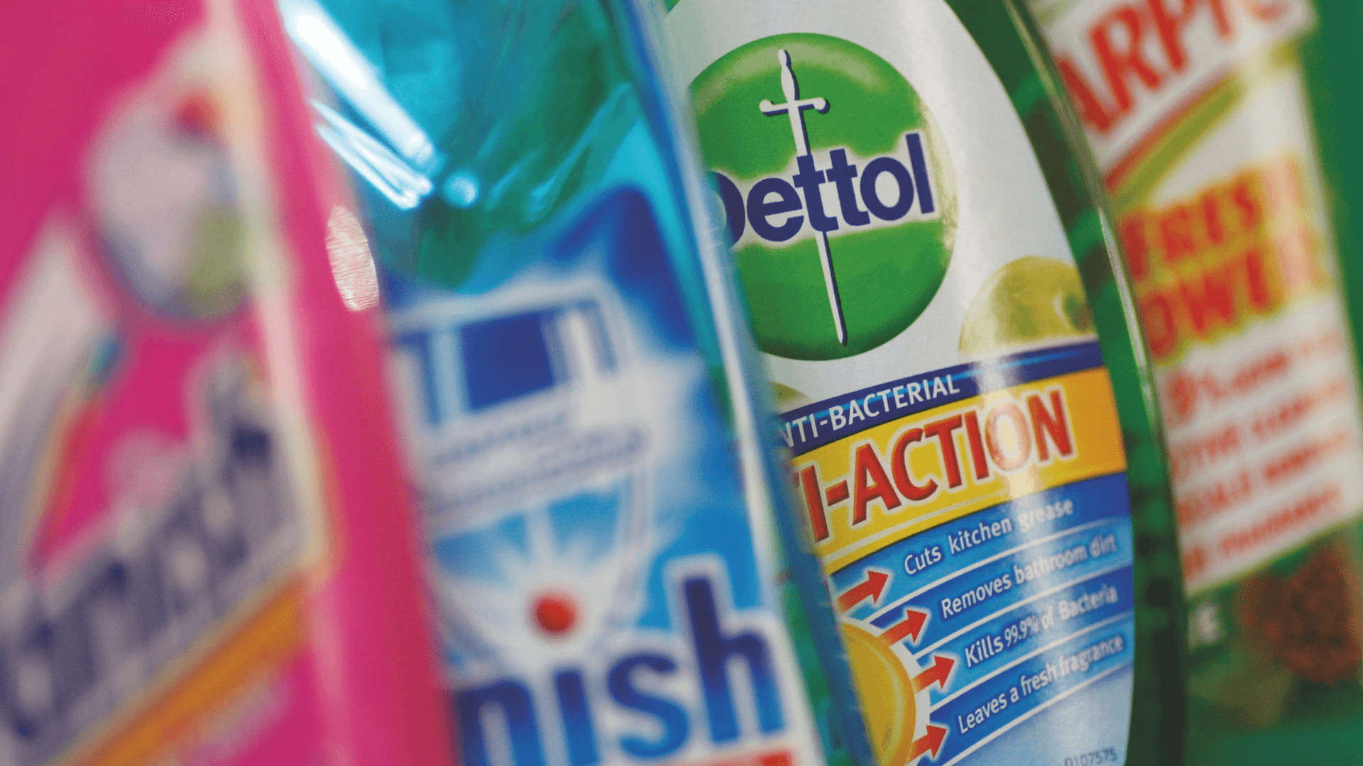 A close up of a number of Reckitt product