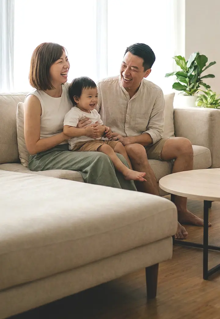 singaporean family in living room