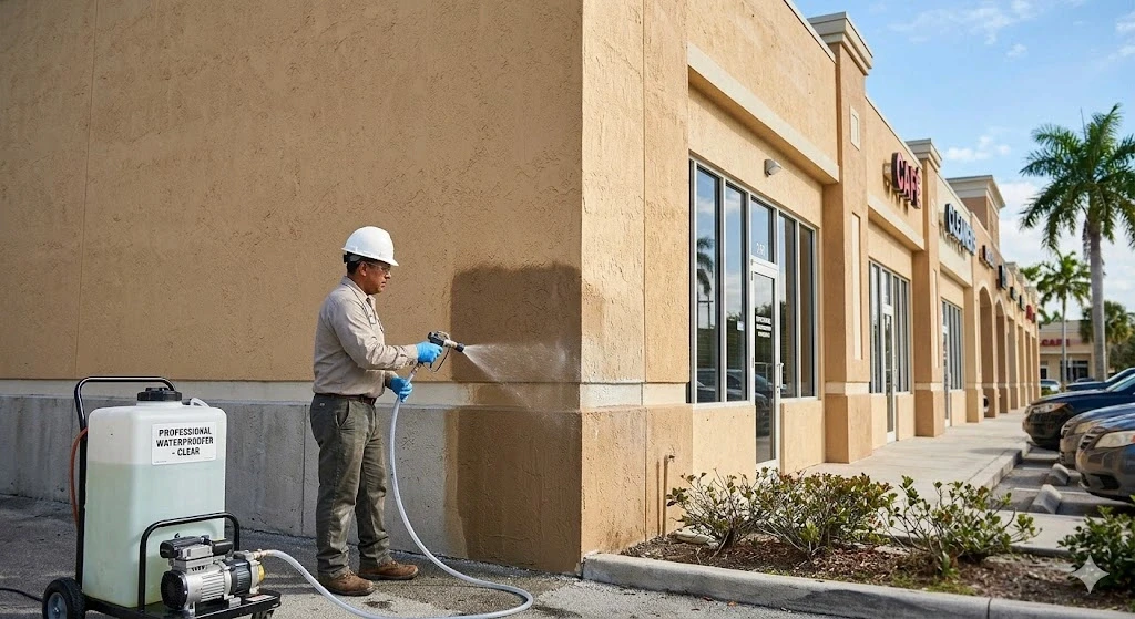Elastomeric exterior wall waterproofing coating on a Fort Lauderdale building — Planet Construction FL