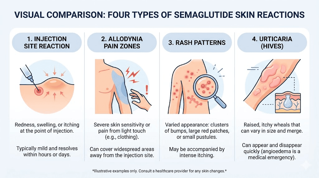 Types of semaglutide skin sensitivity reactions comparison chart