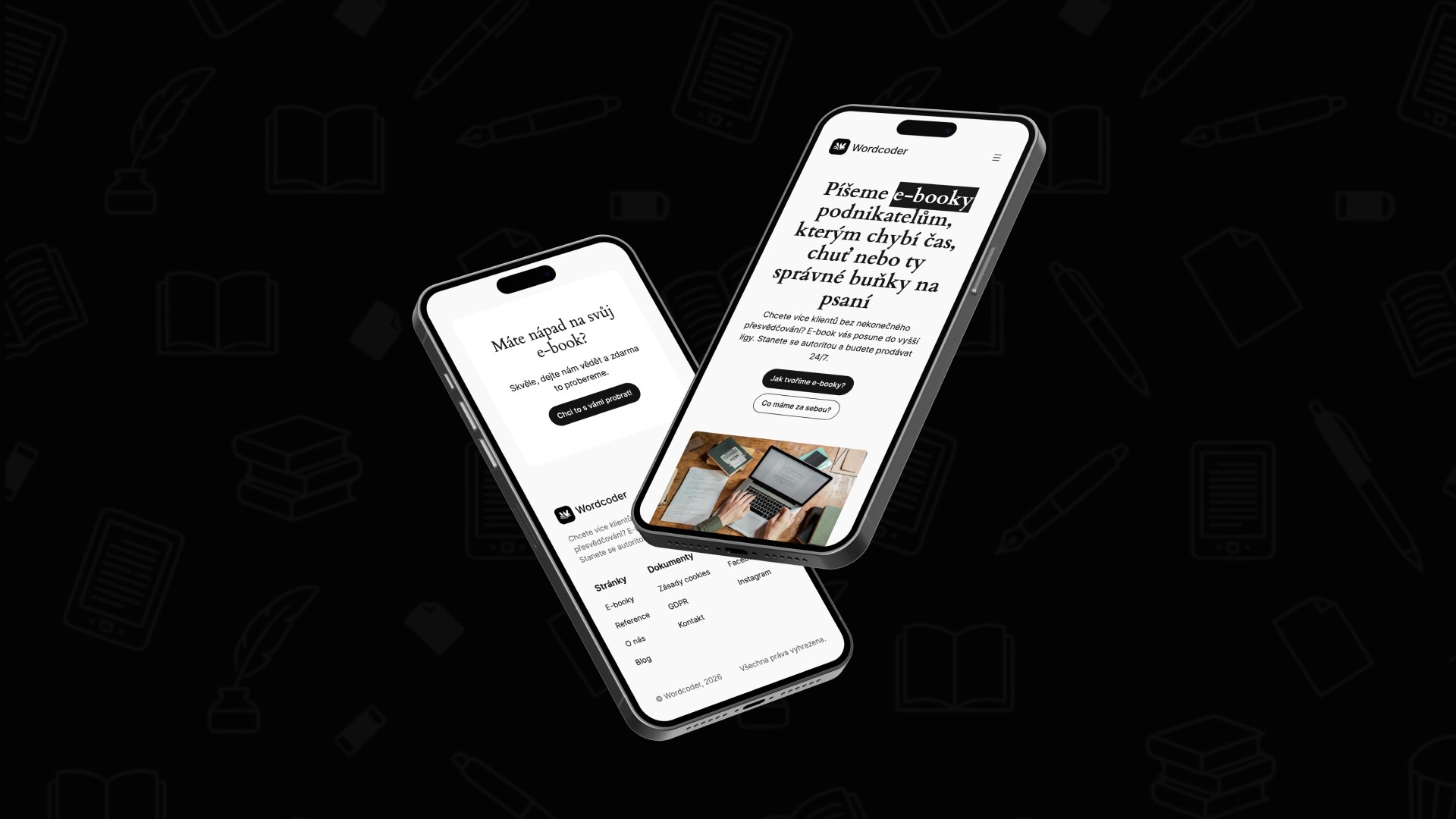Dva telefony zobrazující web Wordcoder