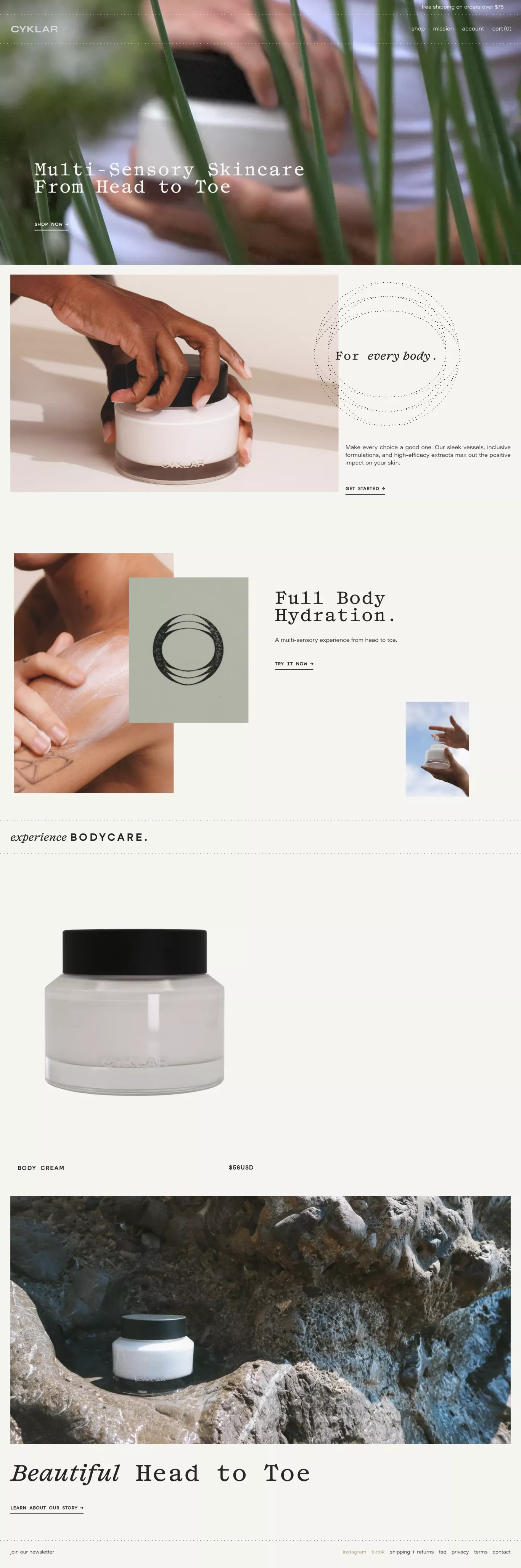Multi-Sensory Skincare From Head To Toe ecommerce page screenshot showcasing Beauty and Ecommerce design