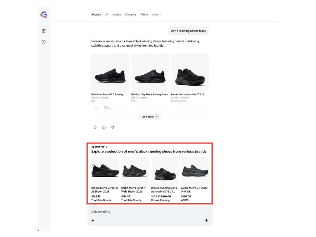 Google AI Mode shopping carousel ads
