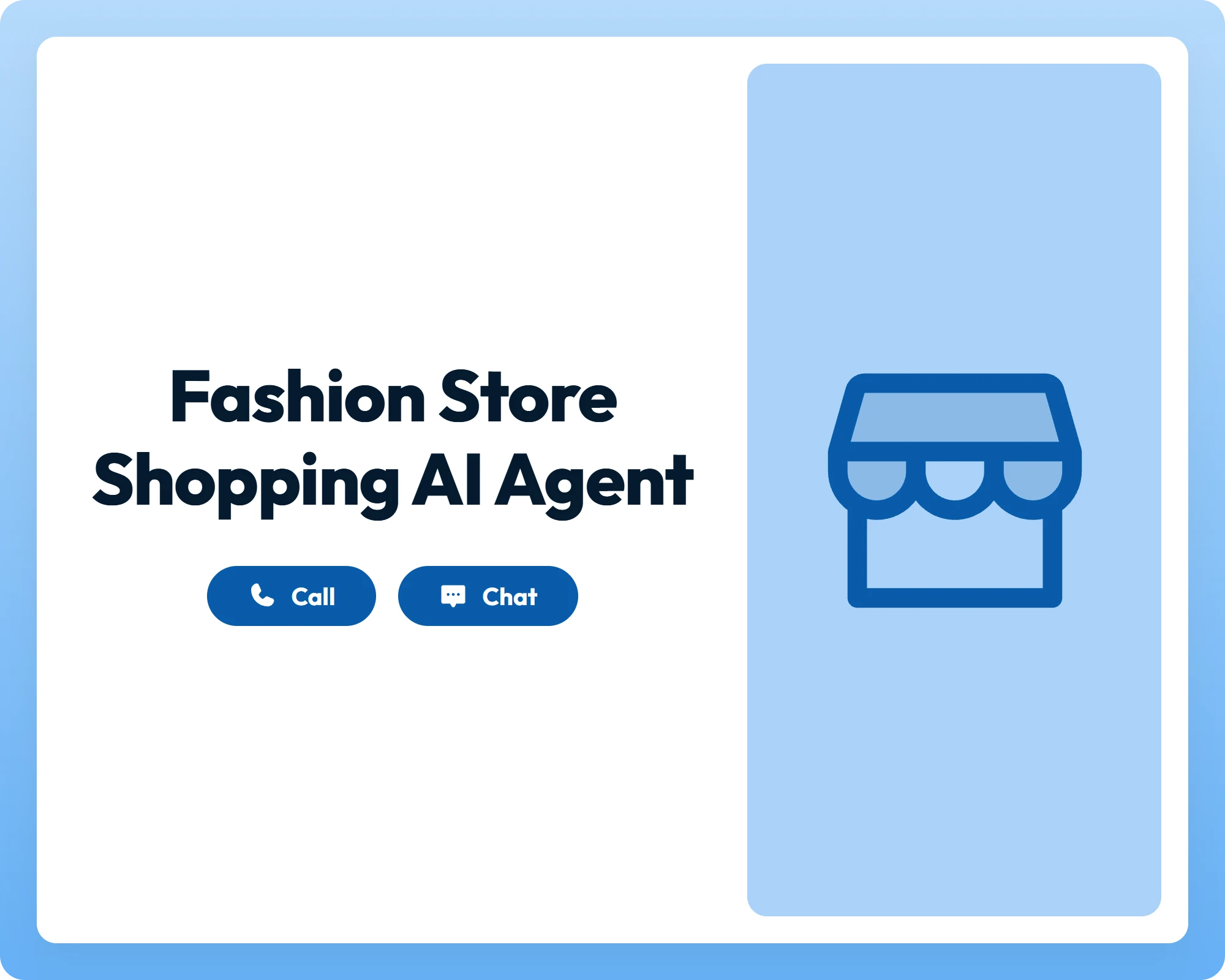 fashion store shopping ai event agent with call and chat buttons beside a storefront icon panel