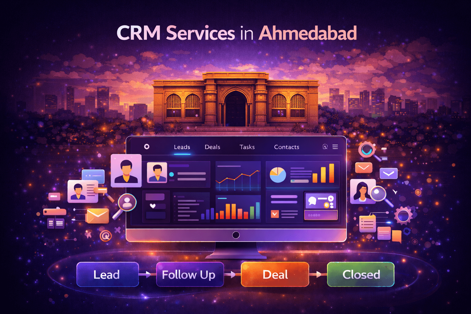 Three people in a meeting room looking at a presentation.