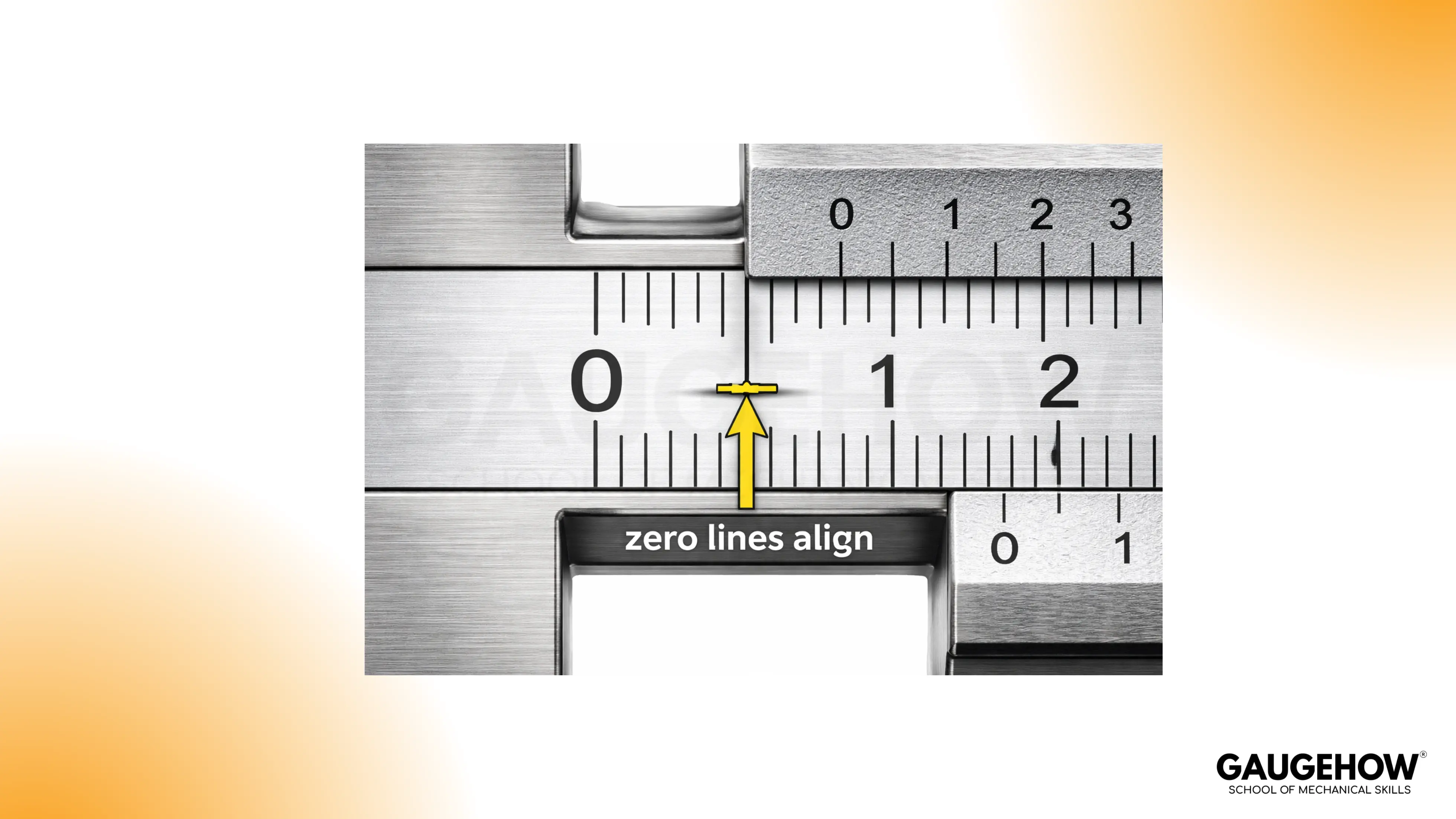 Caliper zero alignment close-up