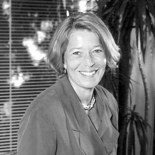 Dr. Linda Rosenstock in dress shirt, black and white photo