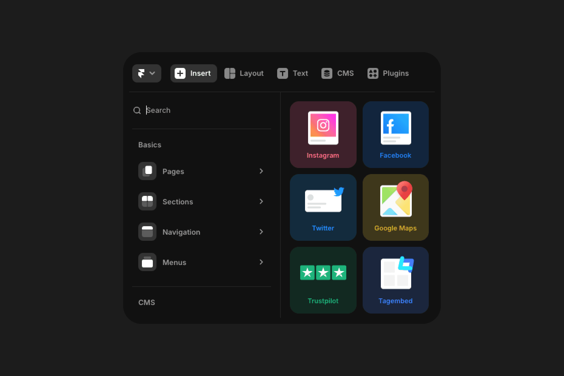 framer user interface interactive elements pages sections navigation menus cms