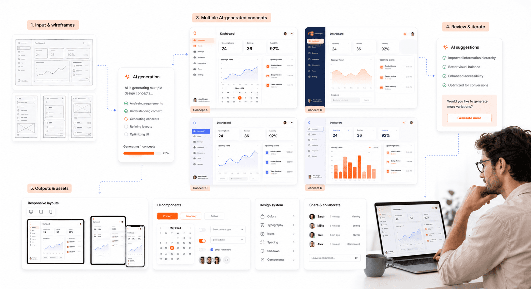 “AI-powered prototyping workflow generating SaaS wireframes, interface layouts, and interactive design variations.”