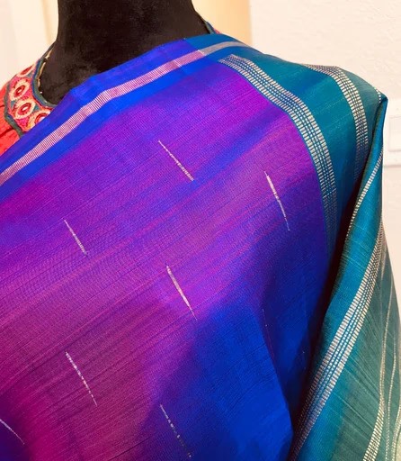 Magenta and Peacock Blue Kanchivaram Silk Saree