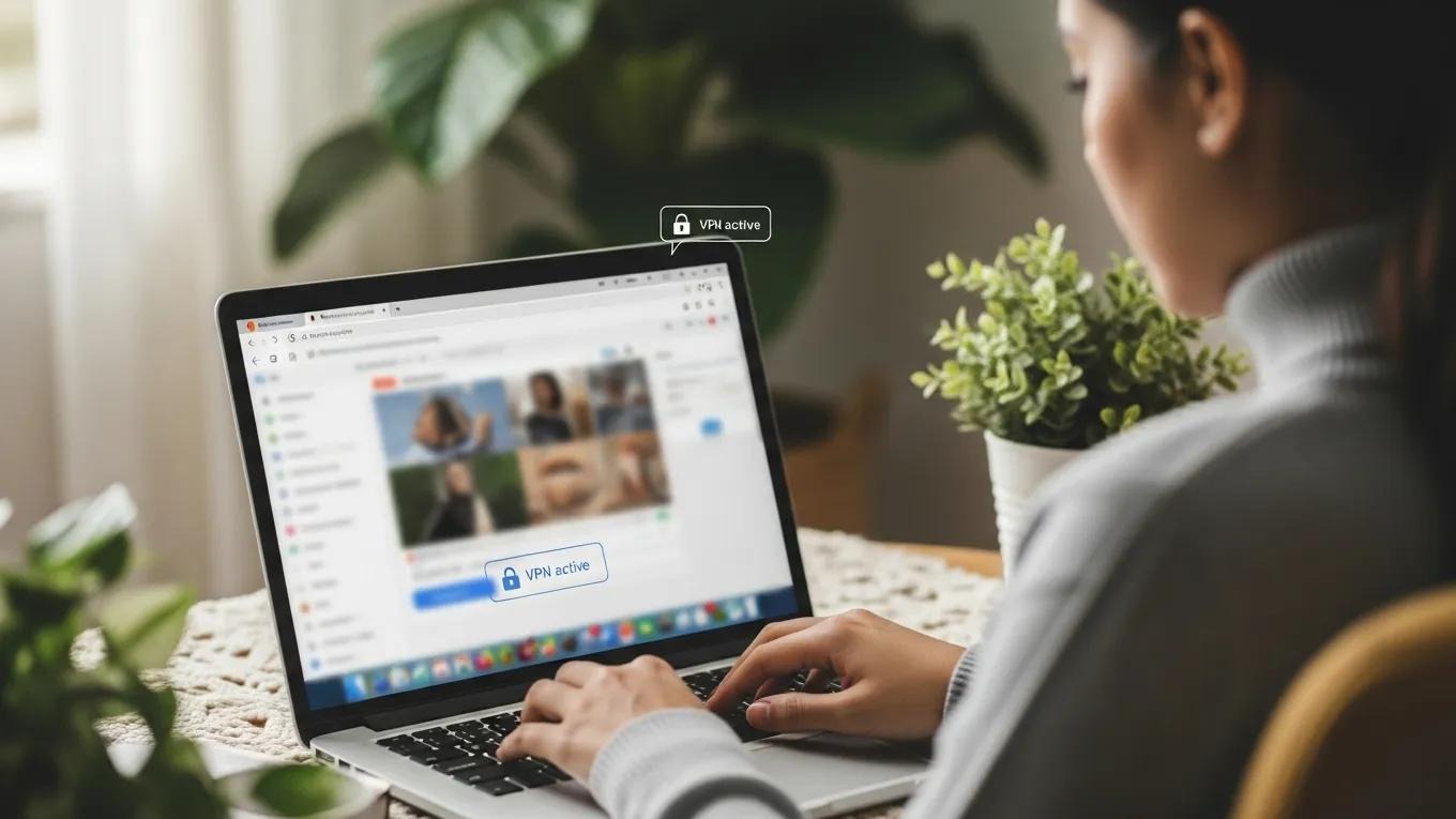 Person using a laptop in a cozy environment, representing secure and private browsing solutions