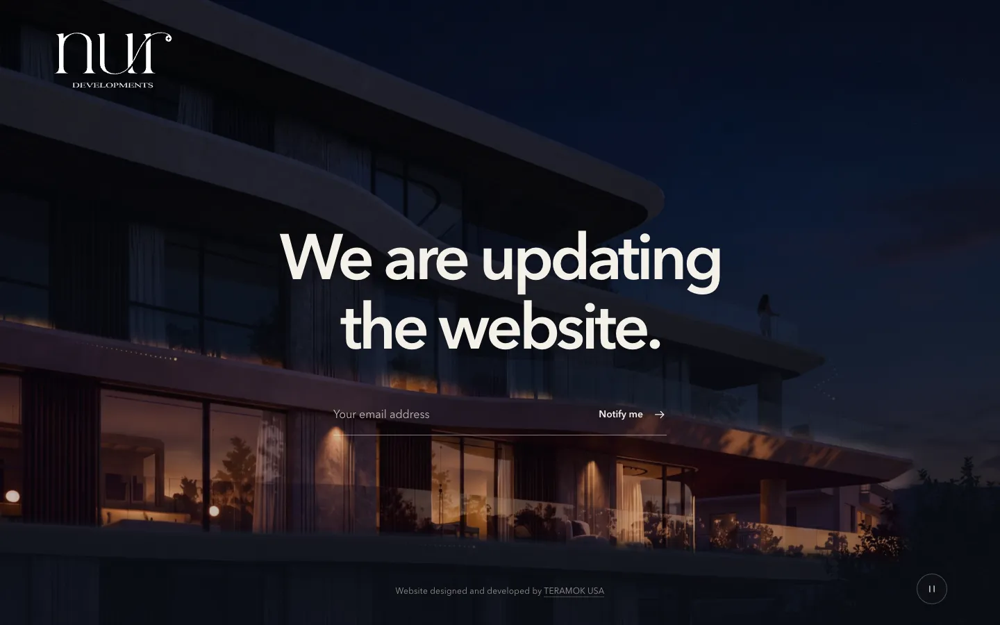 NUR Developments coming-soon page with a floor lit