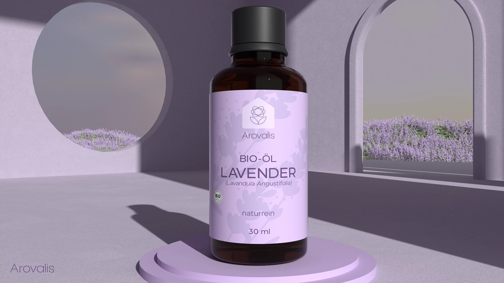 Arovalis essential oils branding and packaging design with 3D product visualization by Creative Apes