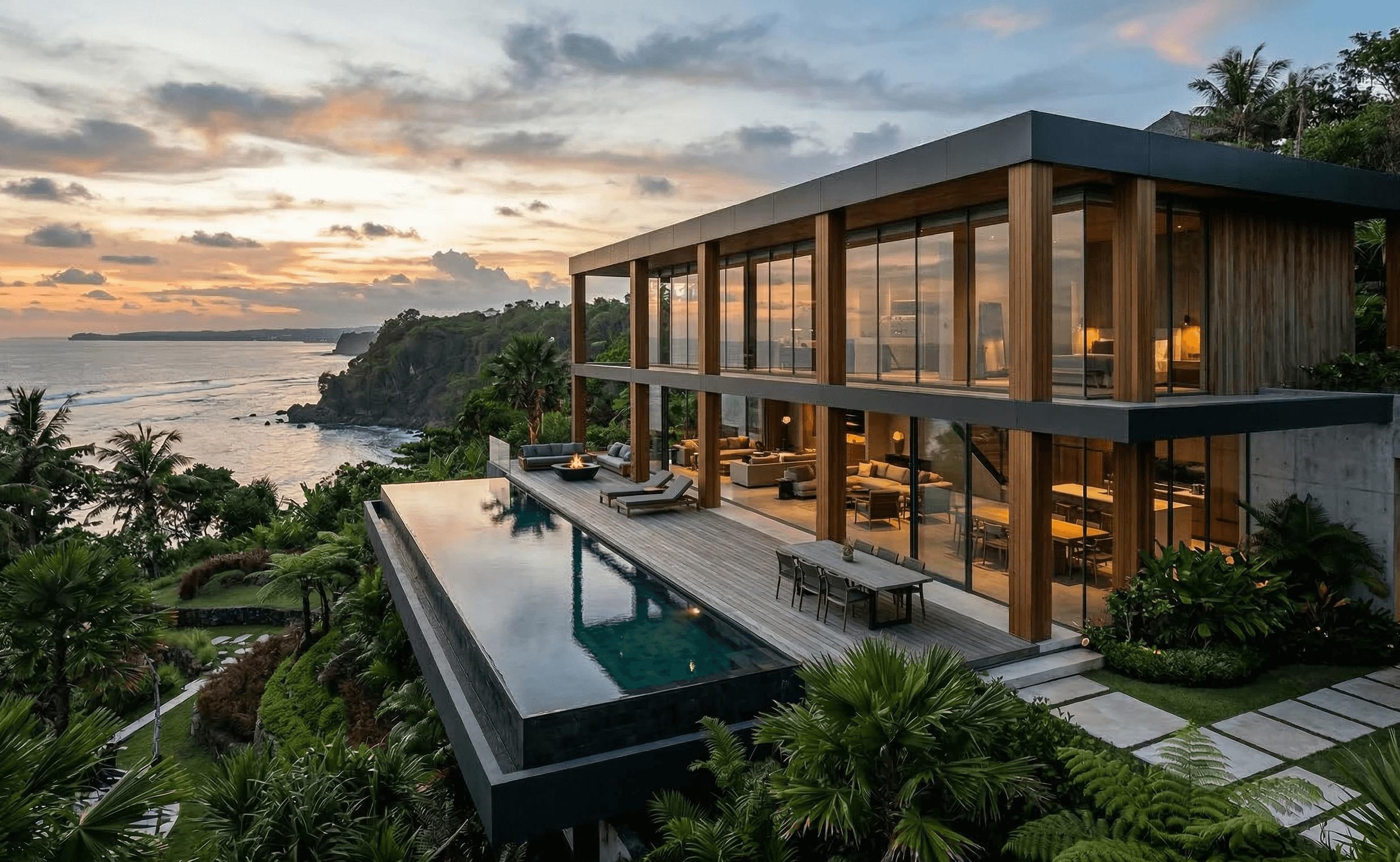 A house with a pool in the middle of it