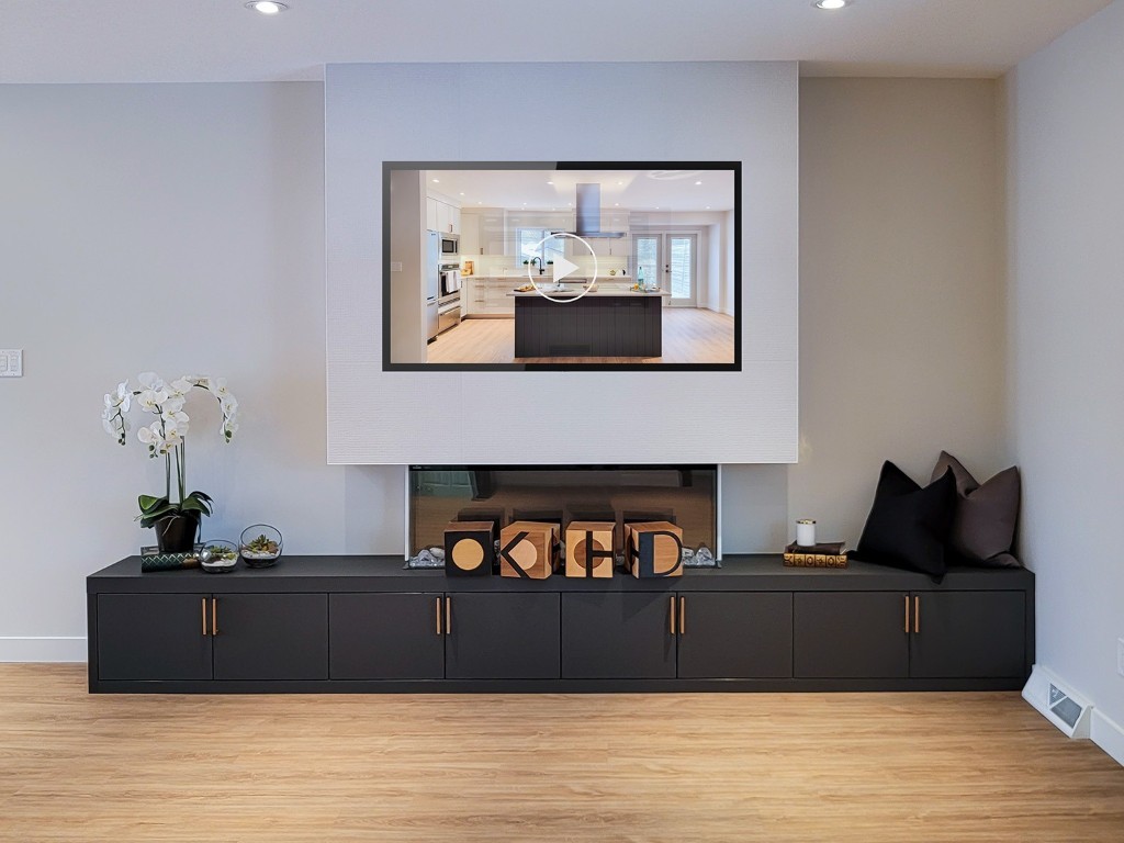 Image of Modern living room interior with KHD Homes design-build construction and luxurious furniture layout.
