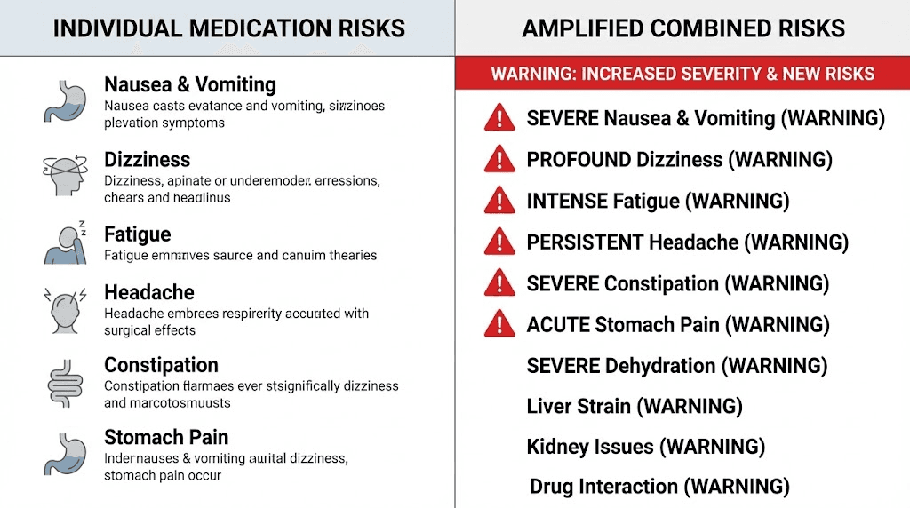 Side effect comparison chart showing risks of combining semaglutide and tirzepatide together