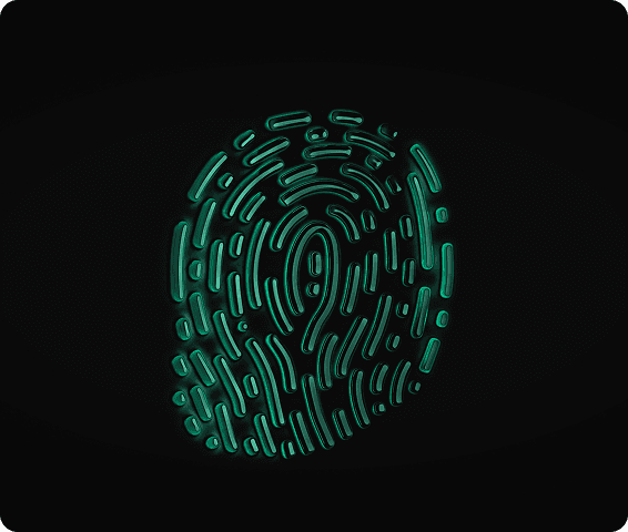 Glowing green biometric fingerprint icon isolated on a dark background.